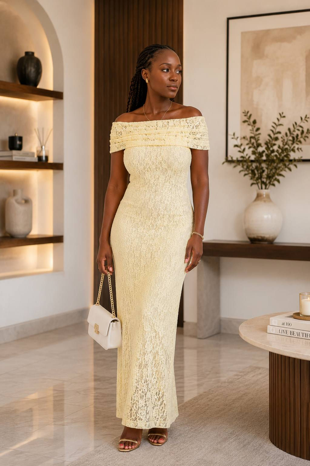 Longue Robe Moulante Dentelle Stretch