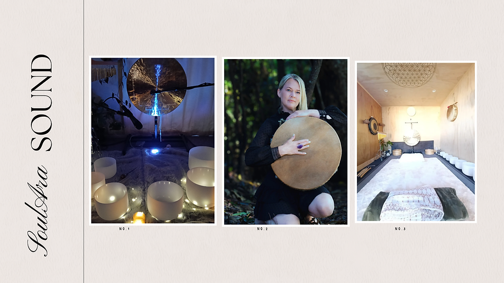 Eye-level view of a serene sound healing room with crystal bowls arranged