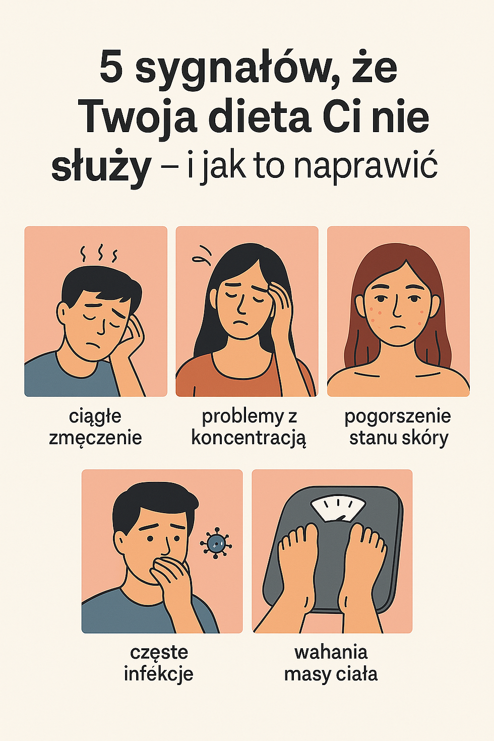 5 sygnałów, że dieta Ci nie służy – infografika z objawami i rozwiązaniami