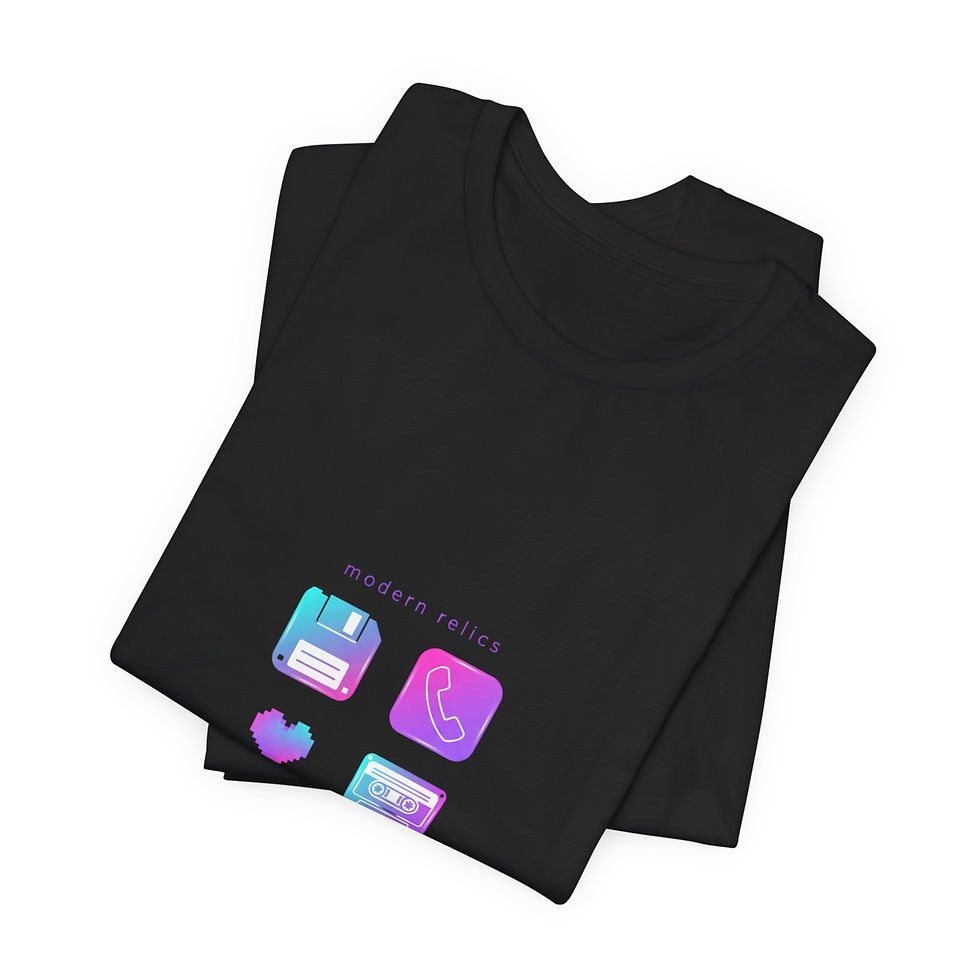 Thumbnail: Retro Tech Icons Tee — Vaporwave Floppy Disk & Heart Graphic T-Shirt