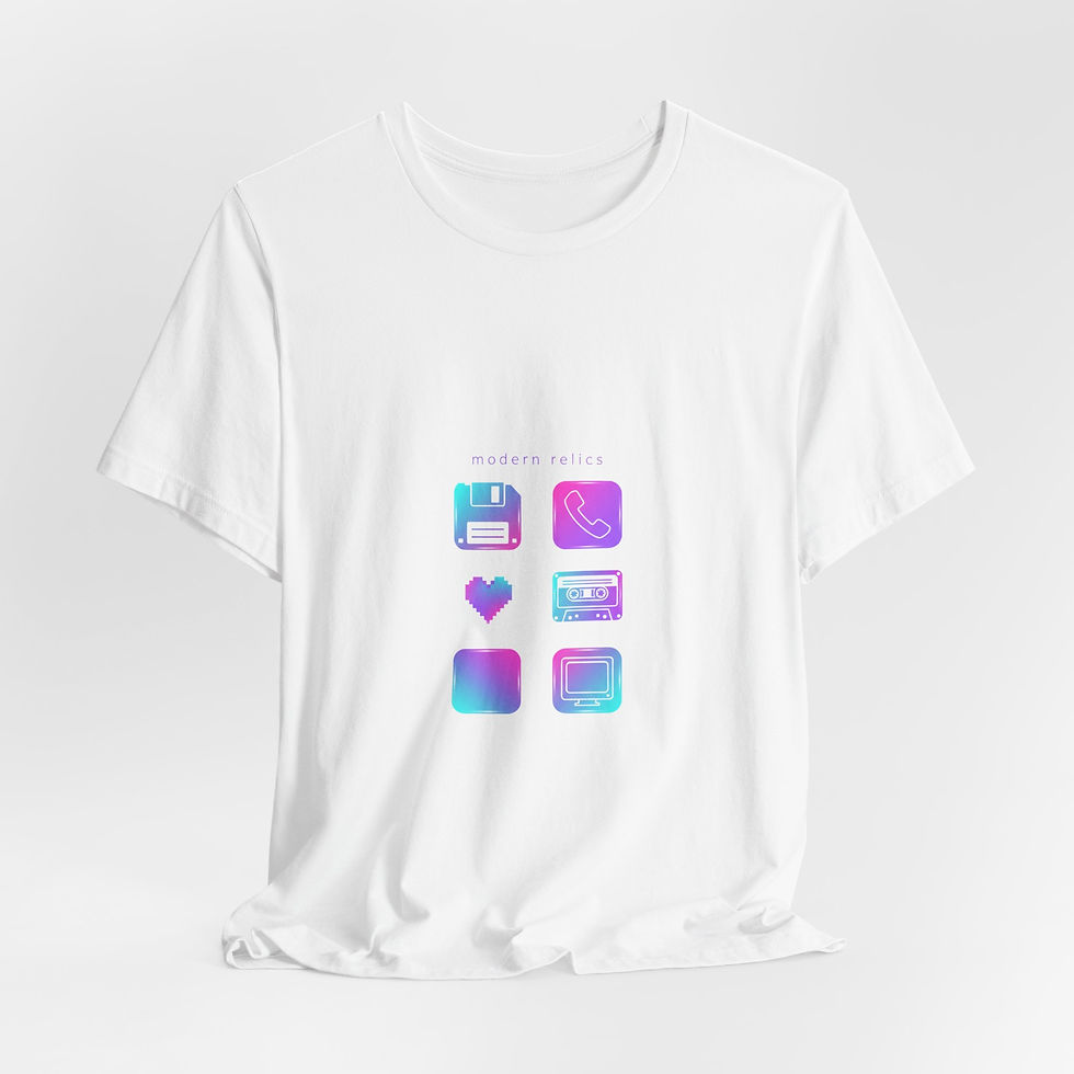 Thumbnail: Retro Tech Icons Tee — Vaporwave Floppy Disk & Heart Graphic T-Shirt