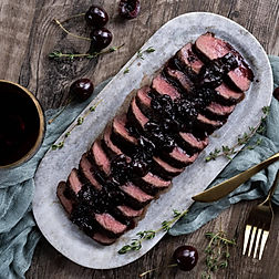 Venison (or Elk) NY Strip with Tart Cherry Sauce 
