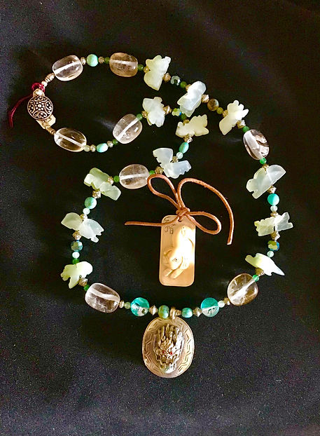 White jade carved Zodiac necklace w_ sil