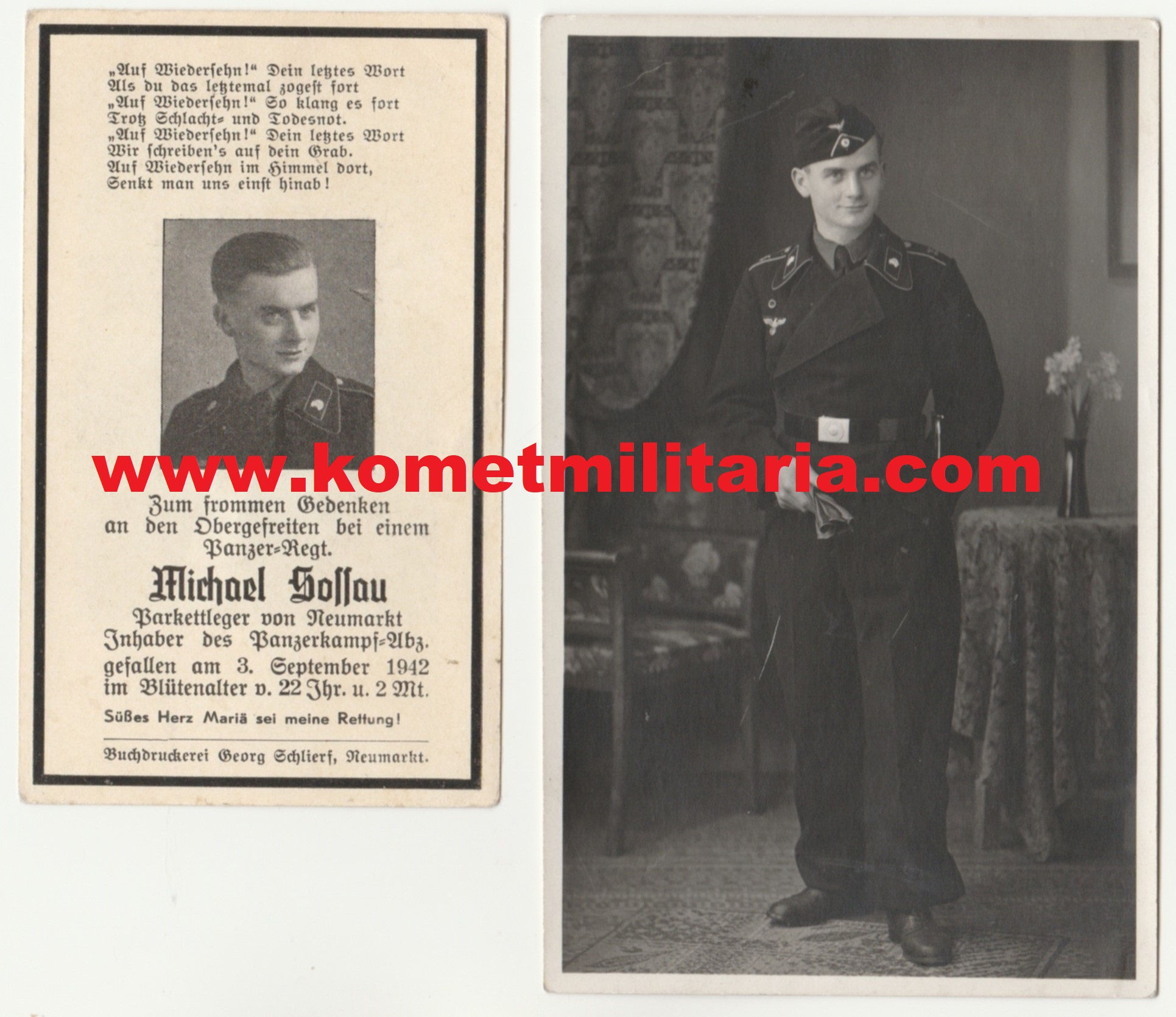 Sterbebild+Portrait Ogfr. Panzer, KIA 1942 Slobodka Panzer-Regiment 21