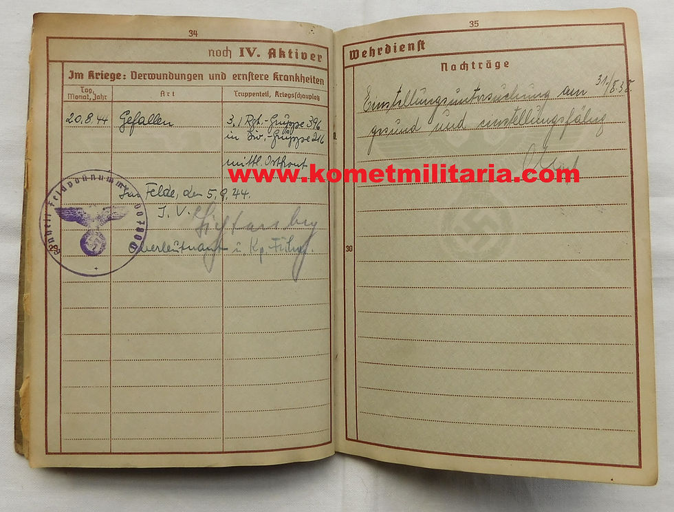 Thumbnail: Wehrpass Uffz. Inf.-Div.-Nachschubführer 102-Divisionsgruppe 216 KIA 20.8.1944