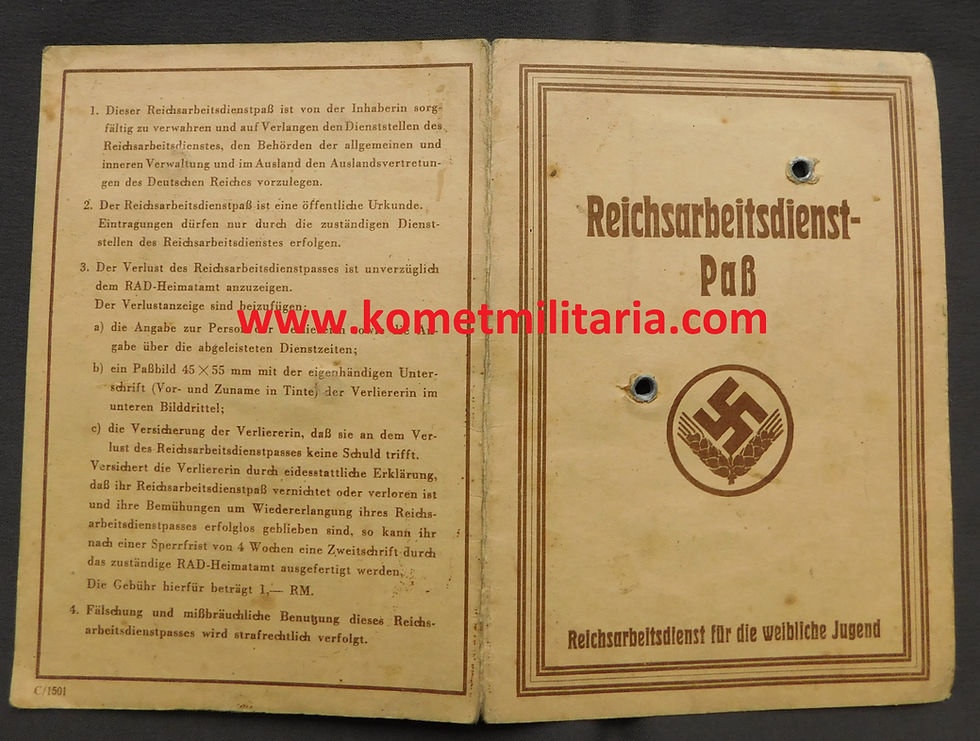 Thumbnail: Reichsarbeitsdienst-Pass für die weibliche Jugend Kallisch/Komotau- Sudetenland