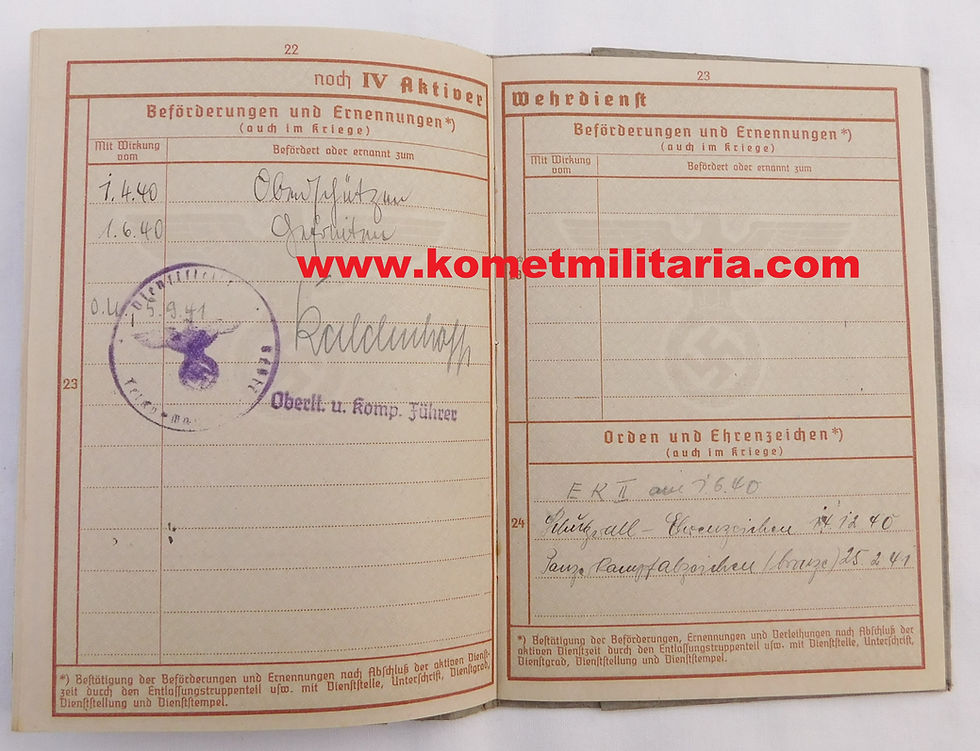 Thumbnail: Wehrpass+Urkunden PKA+EK2..Gefr. Schützen Rgt. 110 "Gespensterdivision" KIA 1941