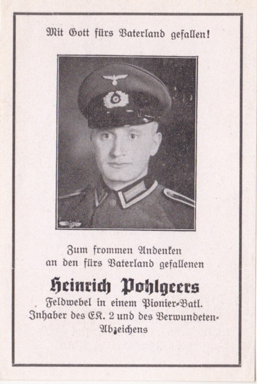 Pionier Felwebel kia Cherbourg 1944 death card