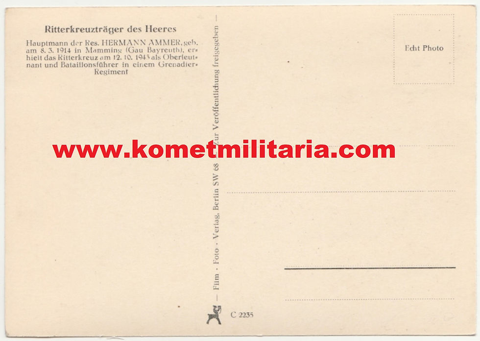 Thumbnail: Postkarte/Postcard Ritterkreuzträger des Heeres Hauptmann d.R. Hermann Ammer