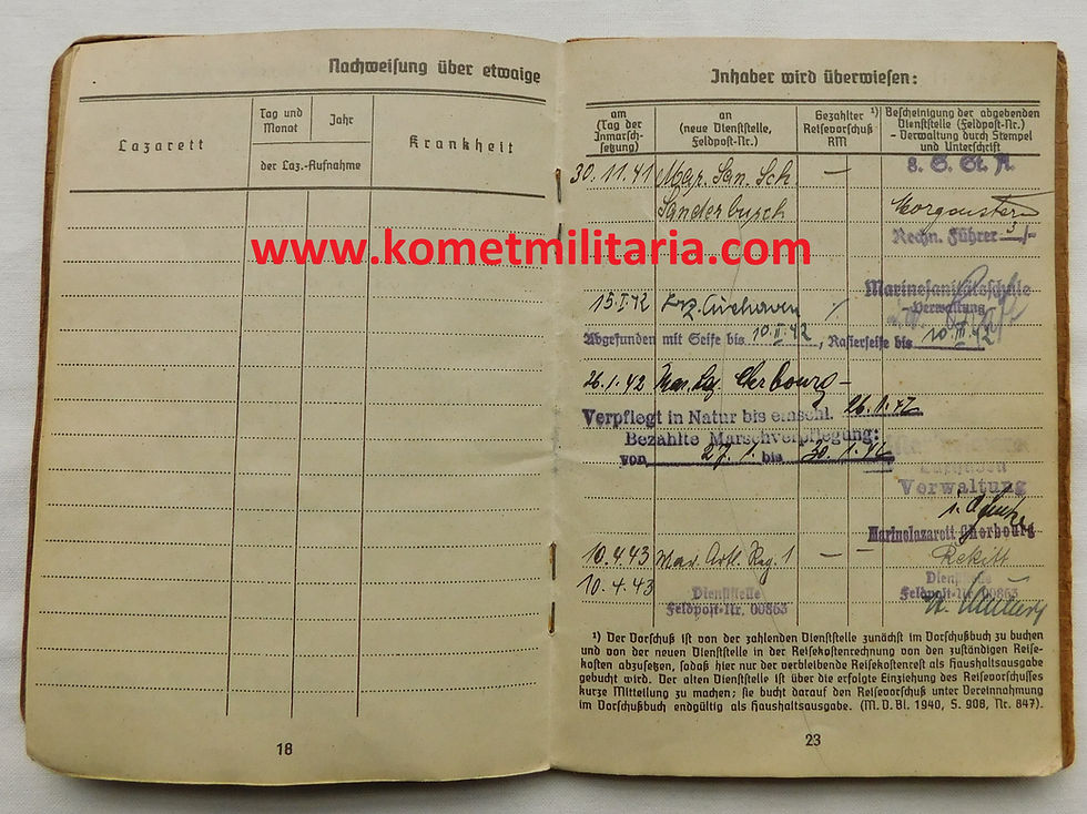 Thumbnail: Soldbuch+paperwork  Sanitäts-Obgfr. Marine-Lazarett Cherbourg-Festung Lorient