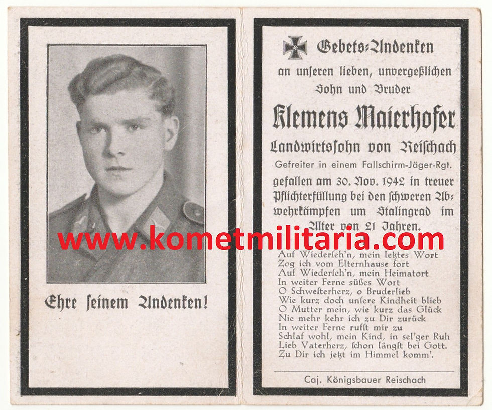 sterbebild-death card Gefreiter Fallschirmjäger Stalingrad 1942