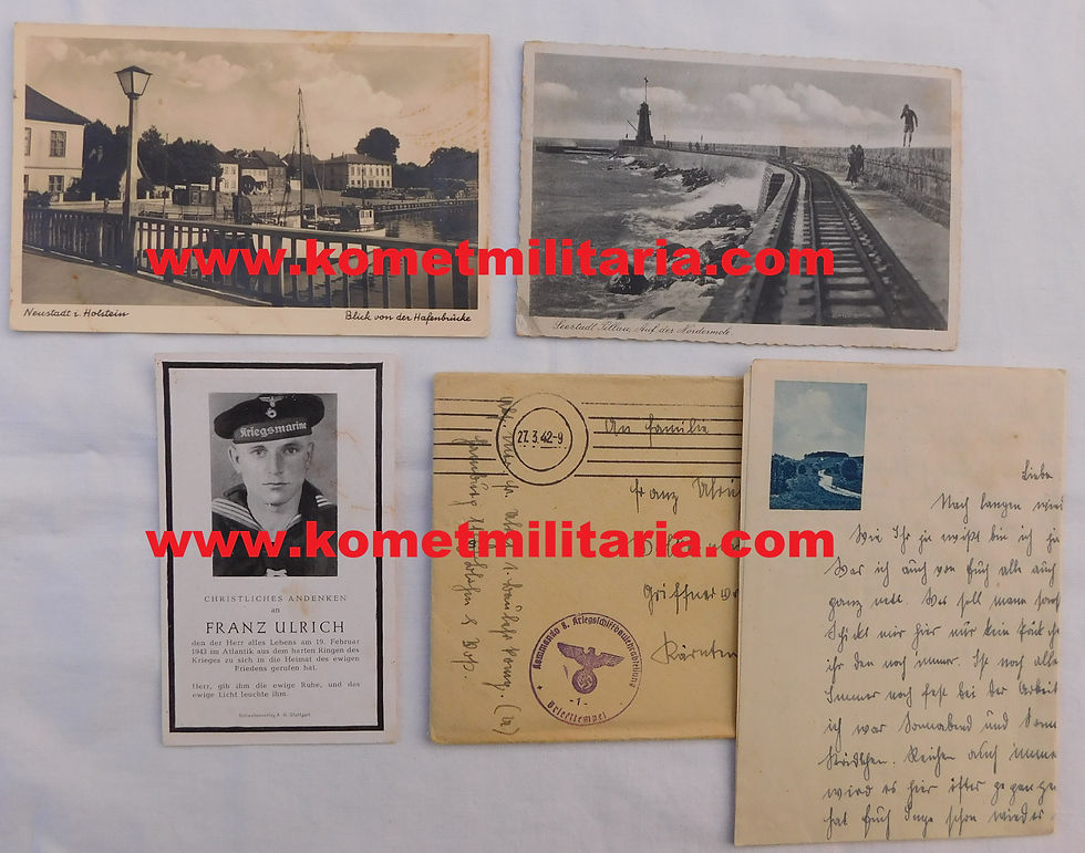 Sterbebild-death card+ Feldpost U-620 KIA 19.2.1943 north-west Lisbon, Portugal