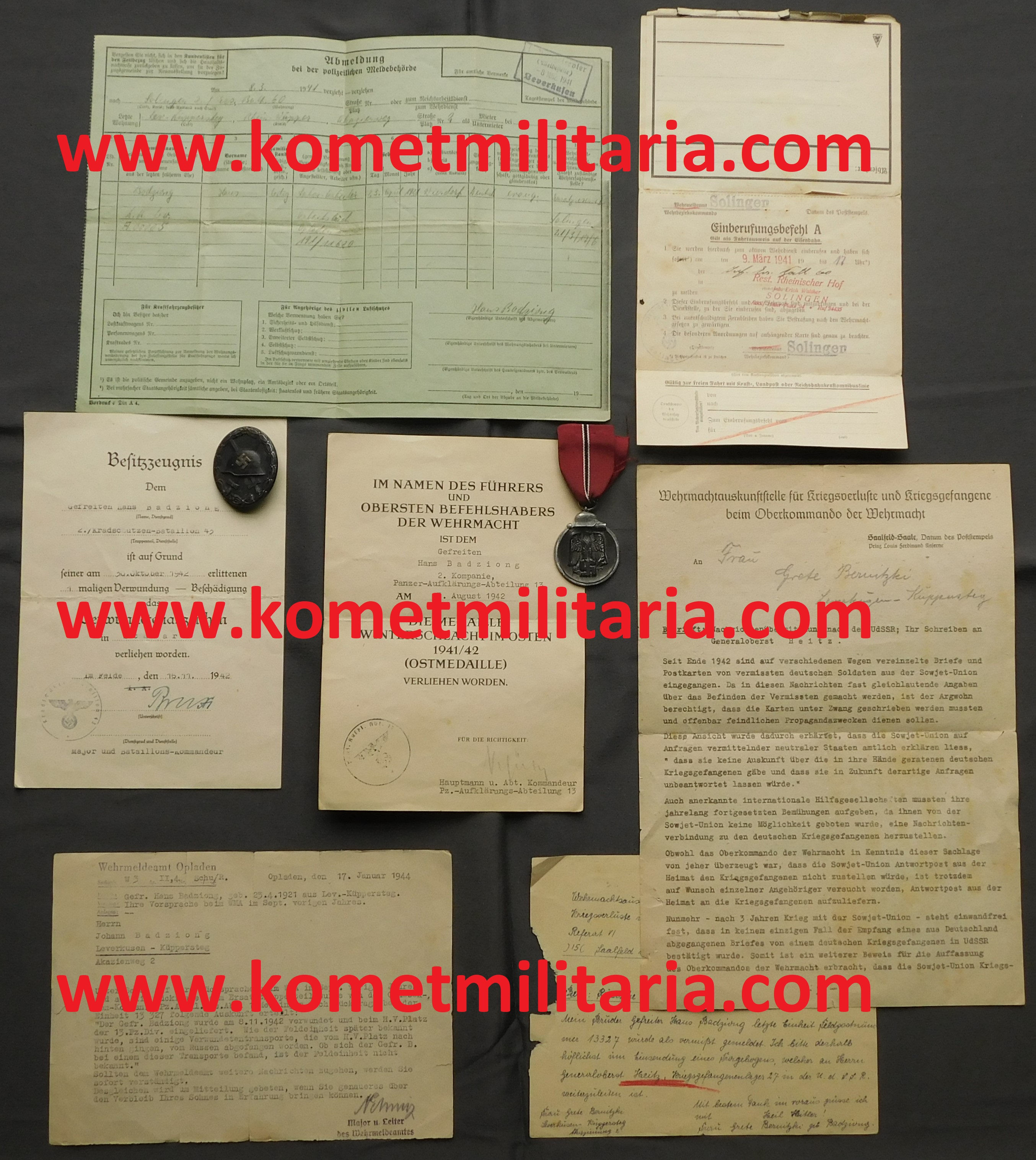 2x Urkunde+Abzeichens+Papier Kradsch. Btl. 43/ Panzer-Aufklärungs-Abt. 13