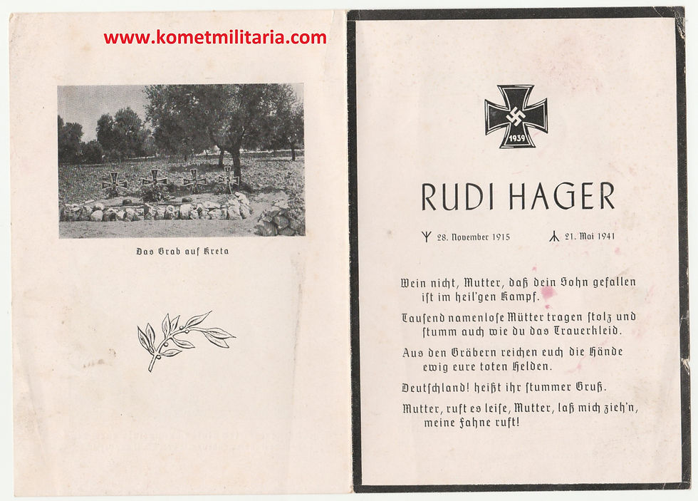 Thumbnail: sterbebild-death card Fallschirmjäger  kia Kreta 1941 Rethymnon