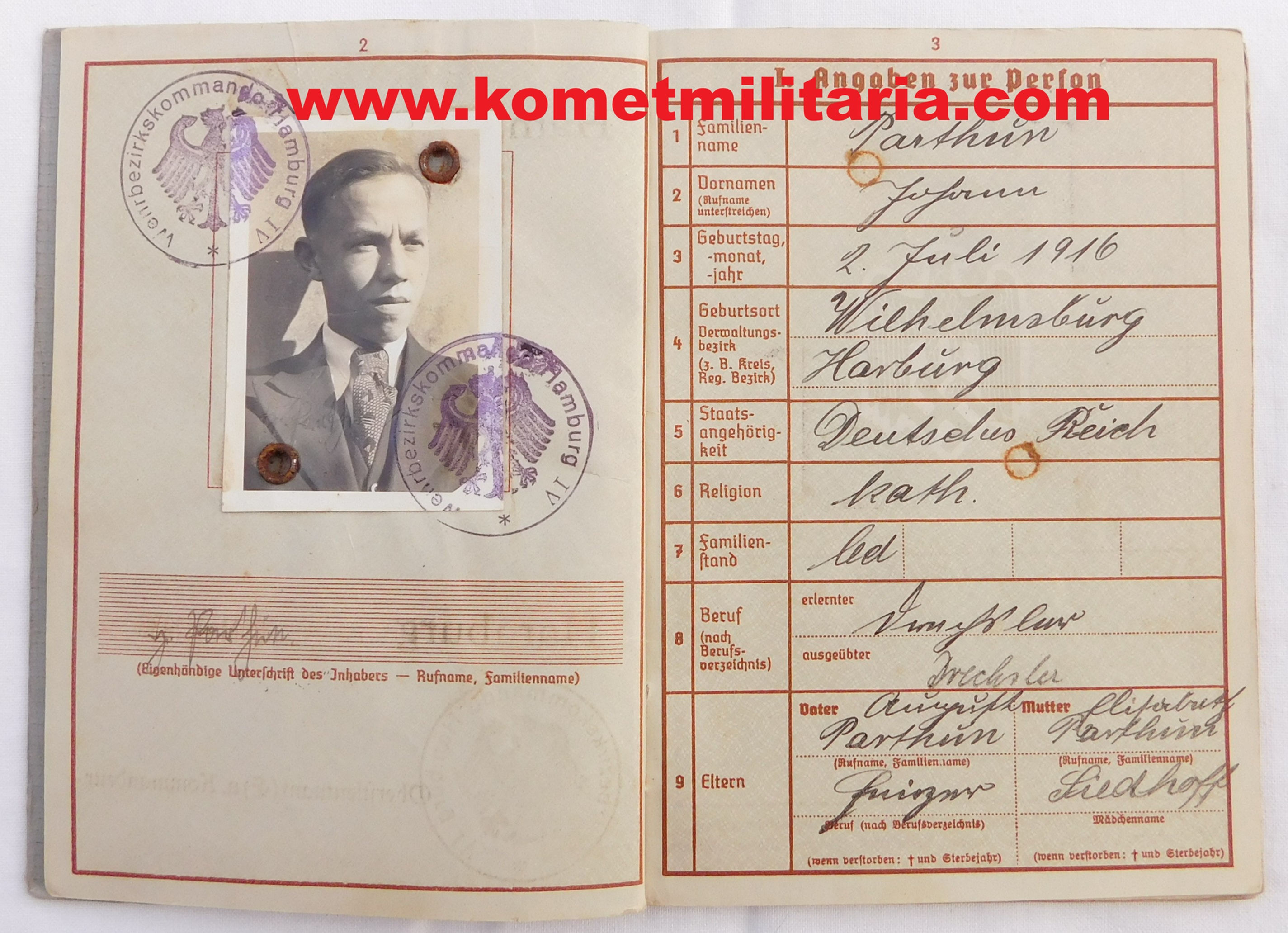 Wehrpass Schütze Infanterie Rgt. 90 gefallen 11.9.1939! Zambrow, Polen