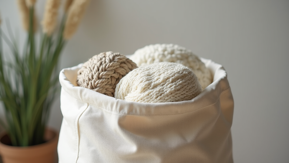 Close-up view of a natural linen laundry bag filled with clothes