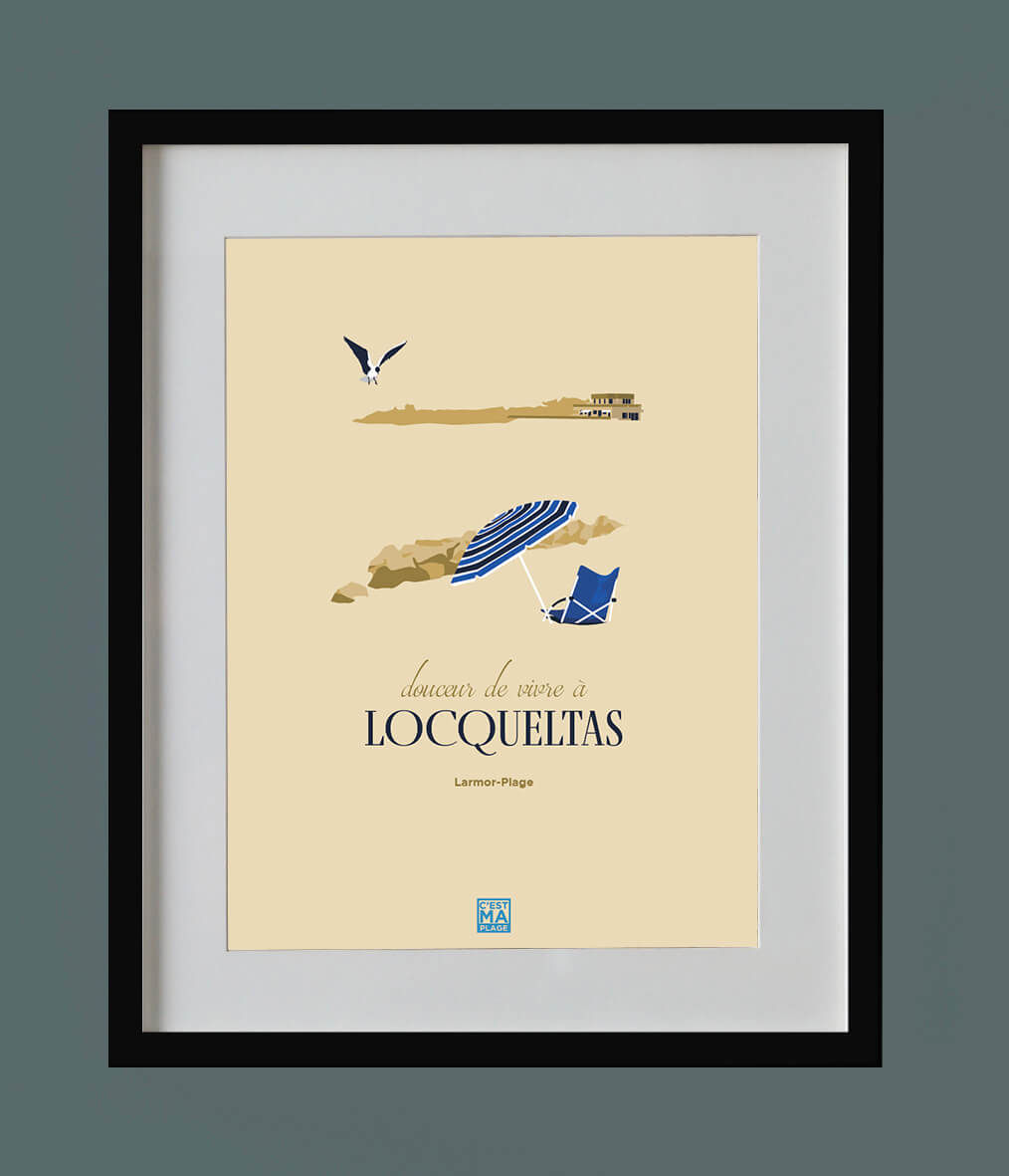 Affiche minimaliste fond bleu ciel de 3 catamarans sur la plage de Locqueltas à Larmor-Plage en Bretagne au sud de Lorient