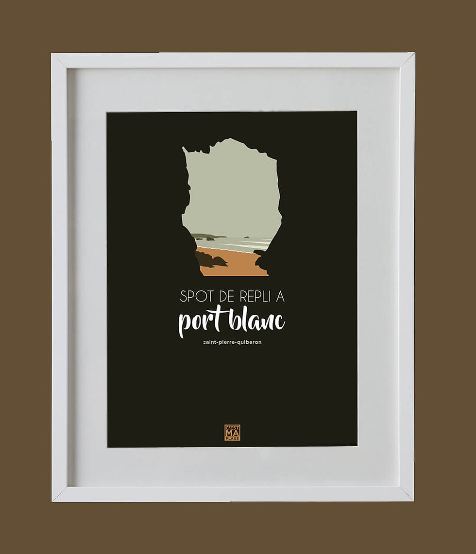 Affiche minimaliste fond noir de la plage de Port Blanc à St-Pierre-Quiberon, Morbihan, Bretagne. Illustration bretagne