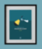 Affiche du moulin de la rive à Locquirec en Finistère, Bretagne avec sa balise et un surfeur. Illustration Bretagne