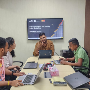 Sumit Dubey, Partner and Asia Specialist at YAVA, speaking with the development and engineering team at YAVA’s Technology and Innovation Centre in Kolkata, India, during a working session on platform design and systems delivery.
