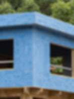 Blue rendering on building exterior