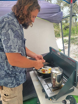 Jason cooking breakfast