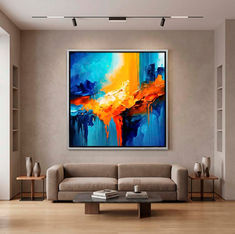 Cuadro abstracto con tonos azules elegante y moderno.