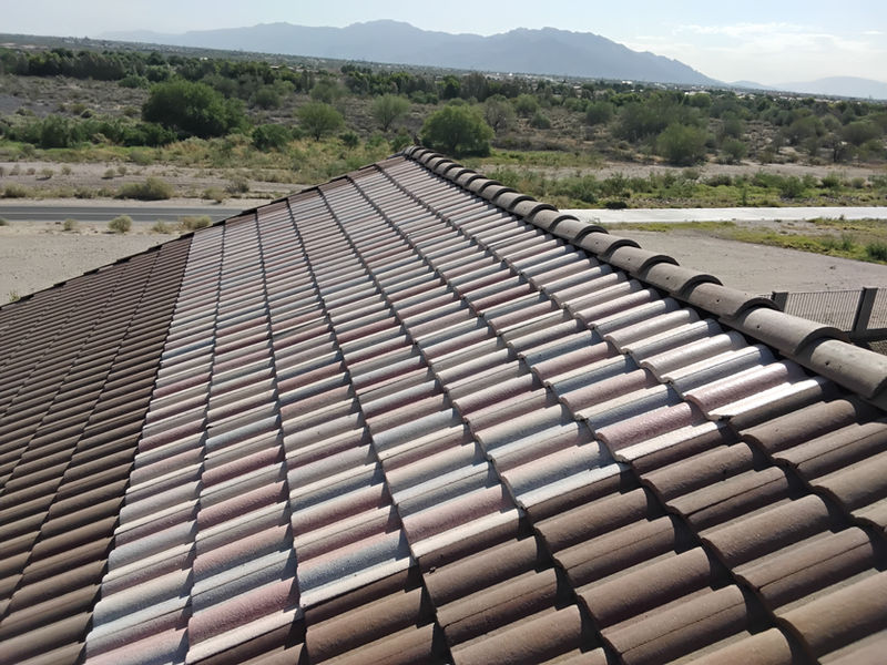 Concrete tile roof with a desert mountain view