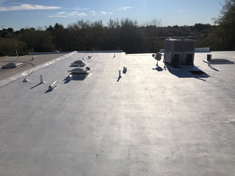Freshly coated residential flat roof