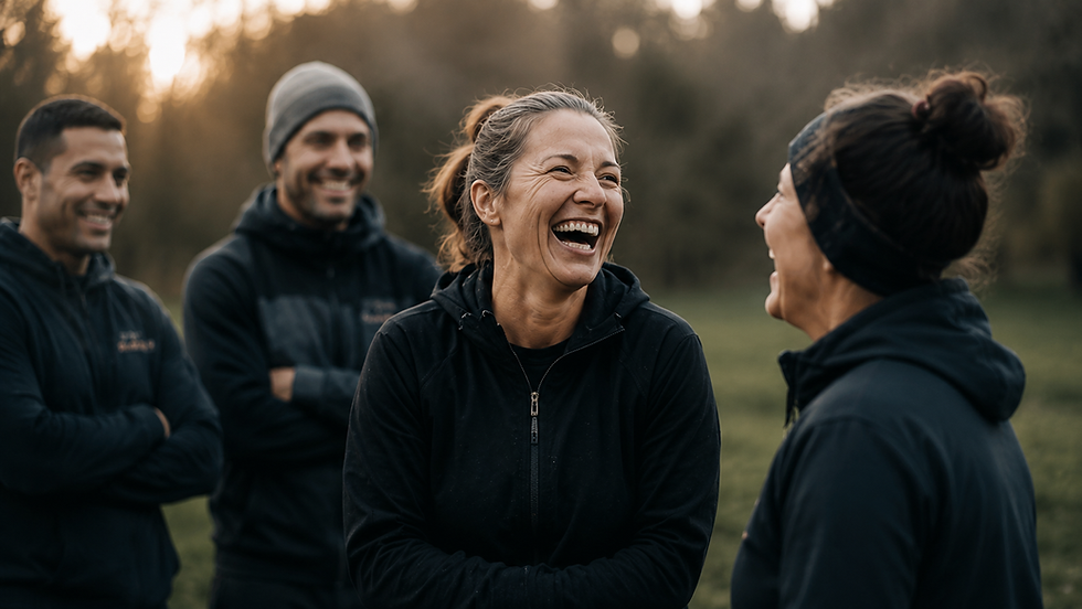Friends laughing during outdoor fitness