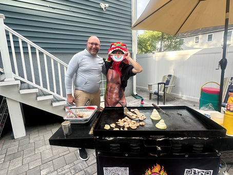 Private hibachi birthday party in Bogota, NJ featuring Chef Jason entertaining guests during a family celebration in Bergen County.