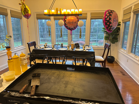 Backyard hibachi birthday party in 08550 New Jersey featuring a private hibachi chef, live grill cooking, and an at-home celebration setup by Umami Hibachi