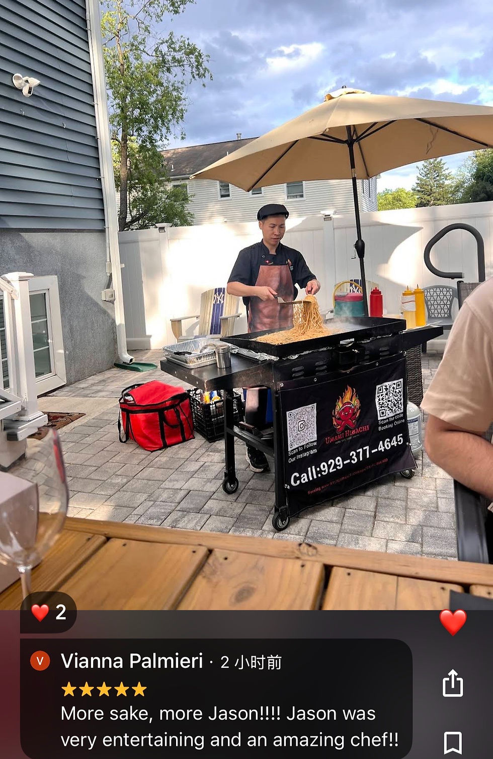 Guests enjoyed watching Chef Jason prepare fresh hibachi noodles right on-site during Richard's birthday celebration in Bergen County.