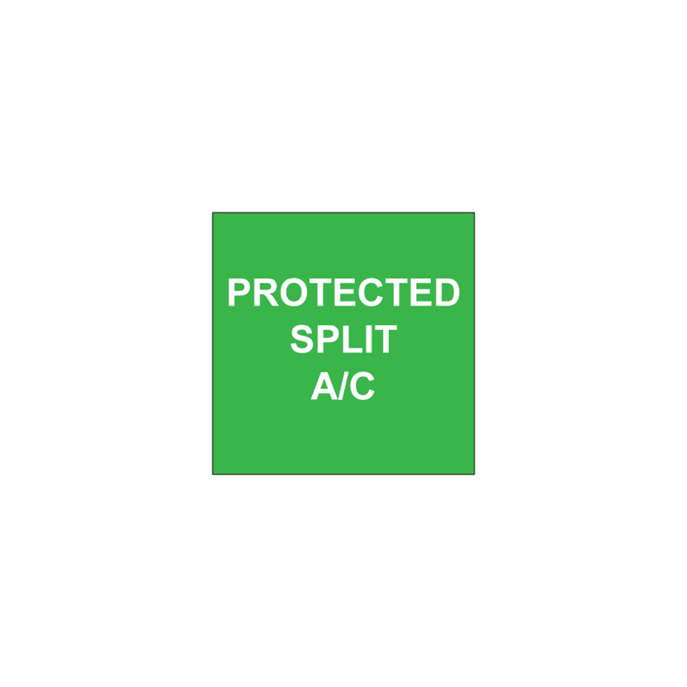 Protected Split A/C electrical label- green safety identification for compliant circuit labelling