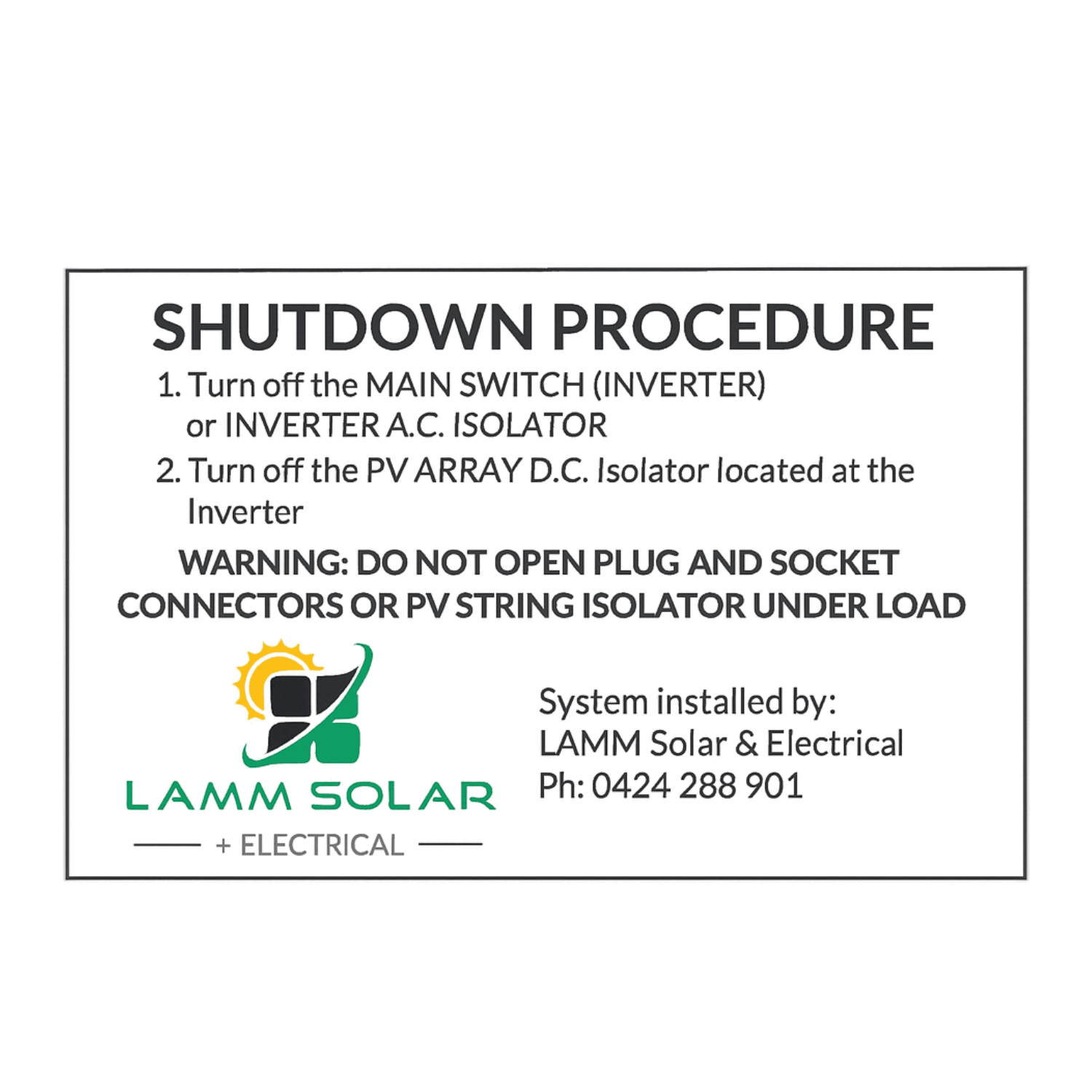 Custom Logo Shutdown Procedure for Solar Inverter System