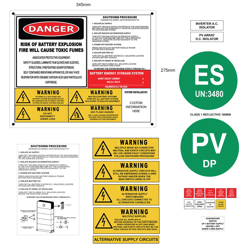 GoodWe ESA UV Printed Plaque Pack and warning labels