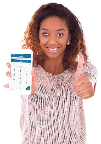 happy girl holding mobile phone