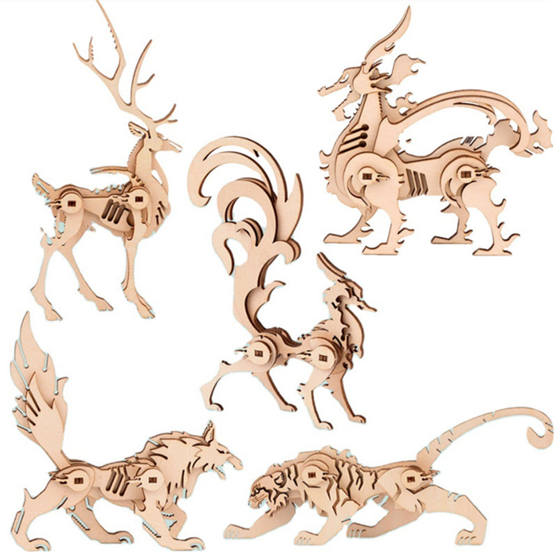 Wooden DIY 3D Animal Puzzle Models for Kids