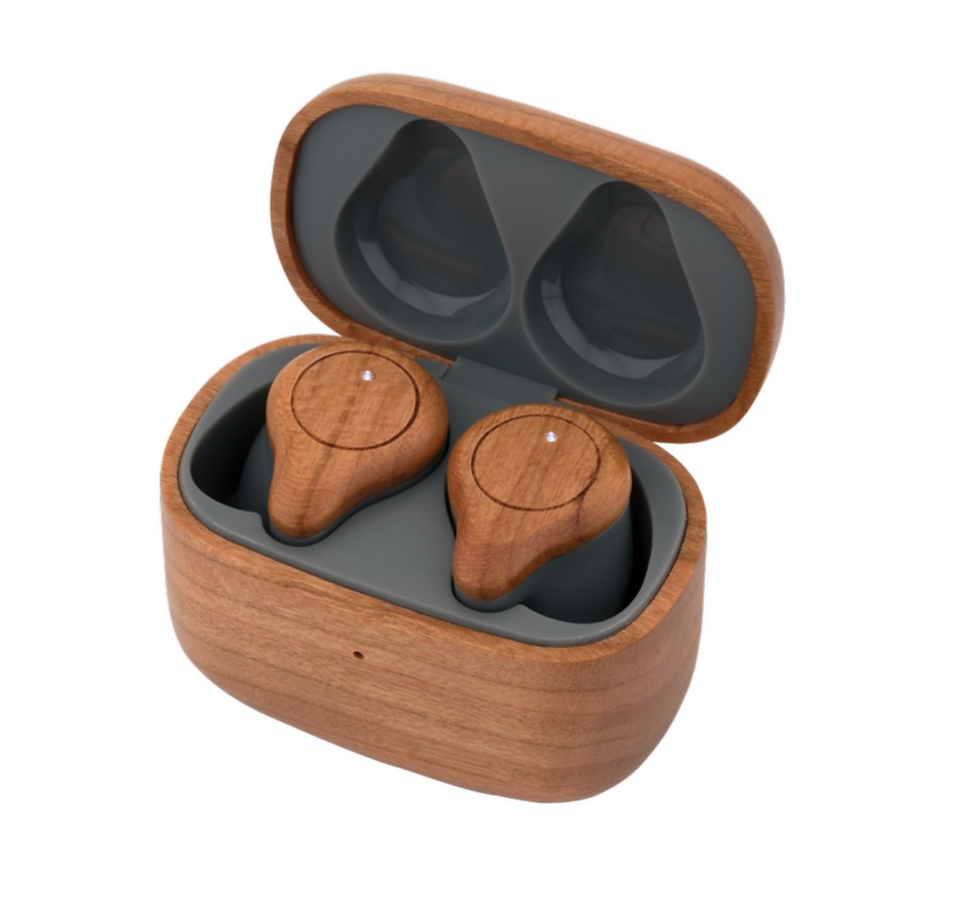 Thumbnail: Cherry Wood TWS Wireless Earbuds and Charger Case