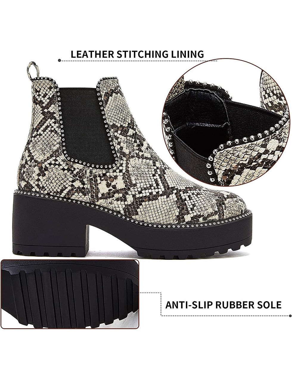 Thumbnail: Womens Lug Sole Platform Chunky Ankle Boots Low Heel Chelsea Slip On Boots…