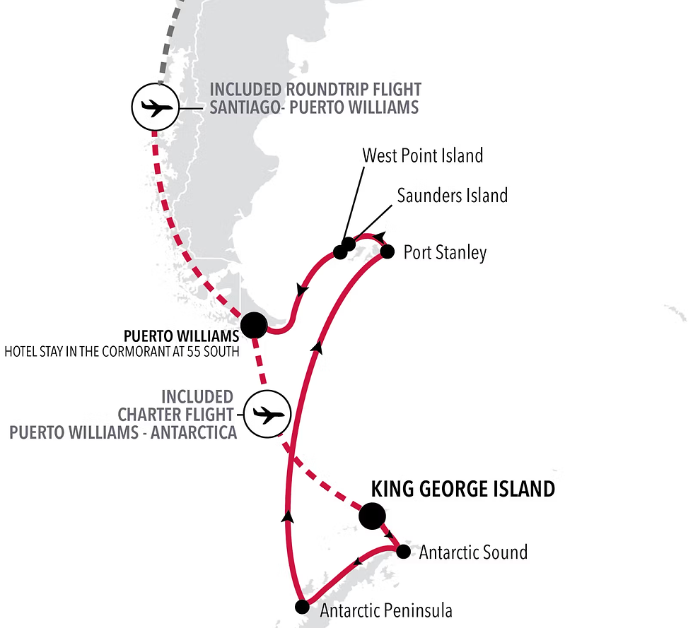 Fly-Cruise Antartic cruise itinerary