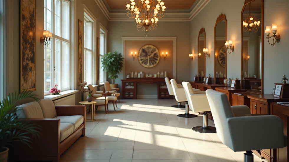 Eye-level view of a serene salon interior with elegant decor