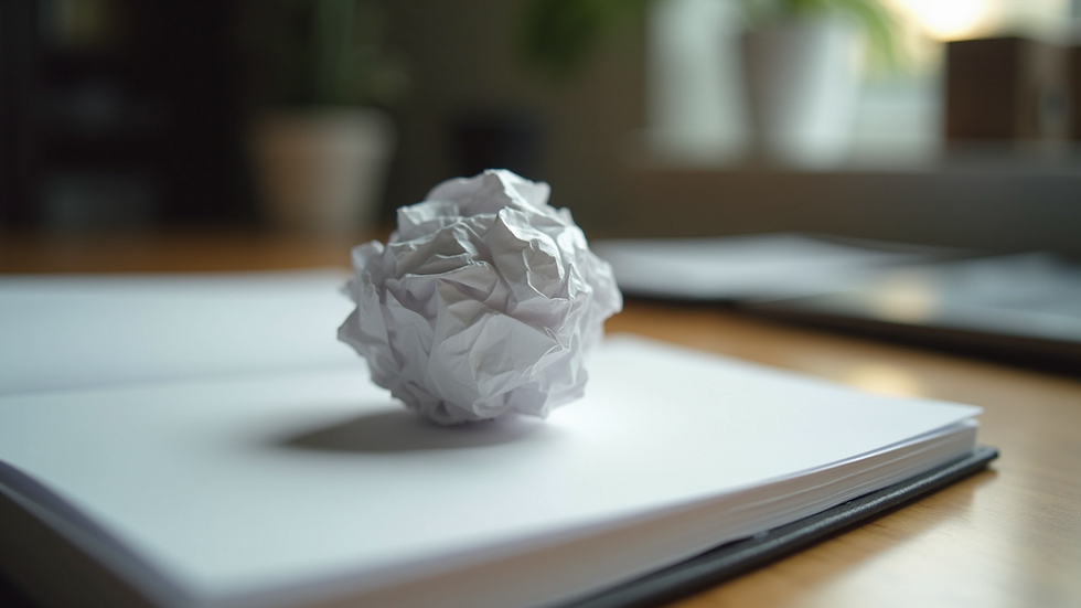 High angle view of a crumpled paper ball on a desk
