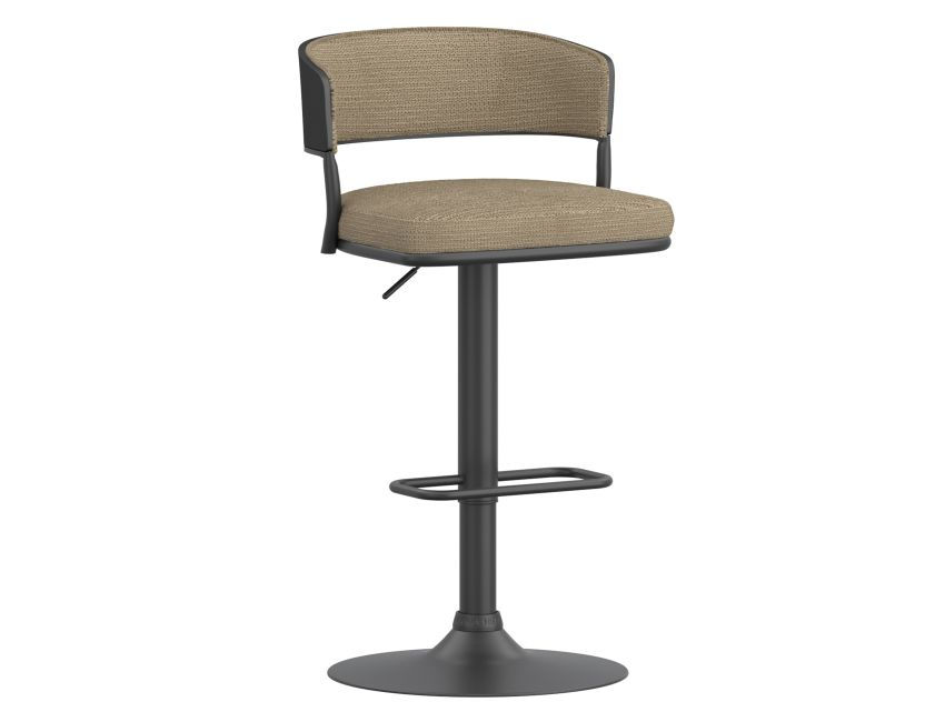Kazan Adjustable Air-Lift Stool in Dark Beige Performance Fabric & Black metal