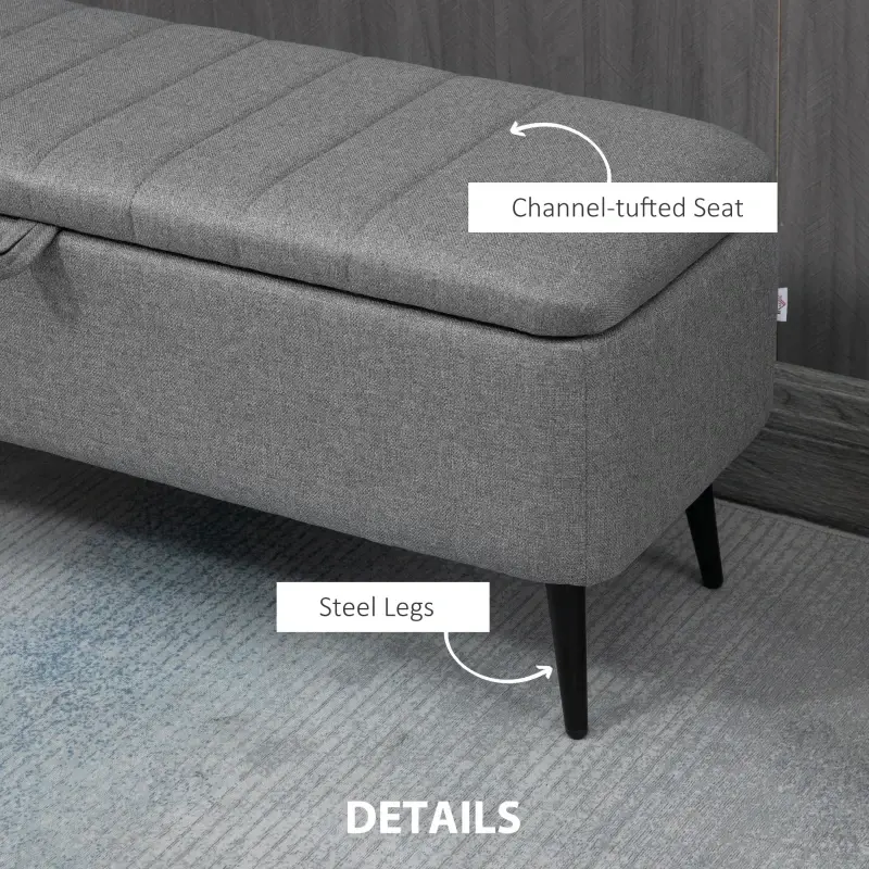 Thumbnail: Ottoman with Storage, Linen with steel legs