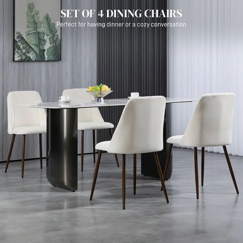 Thumbnail: Upholstered Dining Chair,  Velvet Accent Chair with Back & Wood-grain steel leg