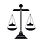 Black justice scale icon symbolizing law, equity, and balance, enclosed in a dark circle.