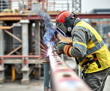 Welding on a construction job site on a railing.jpg