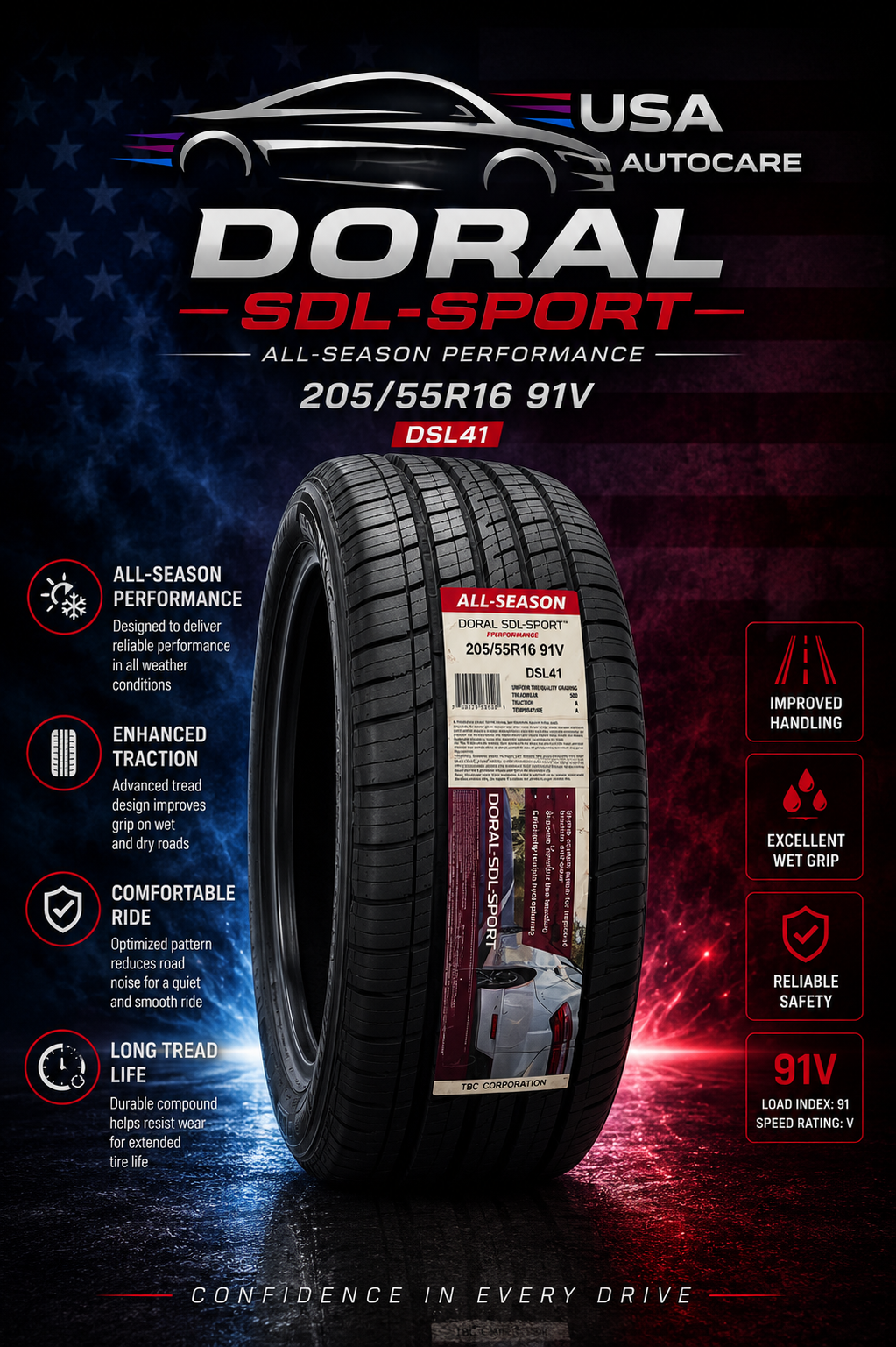 DORAL SDL-SPORT DSL41 205/55R16 91V All-Season Tire