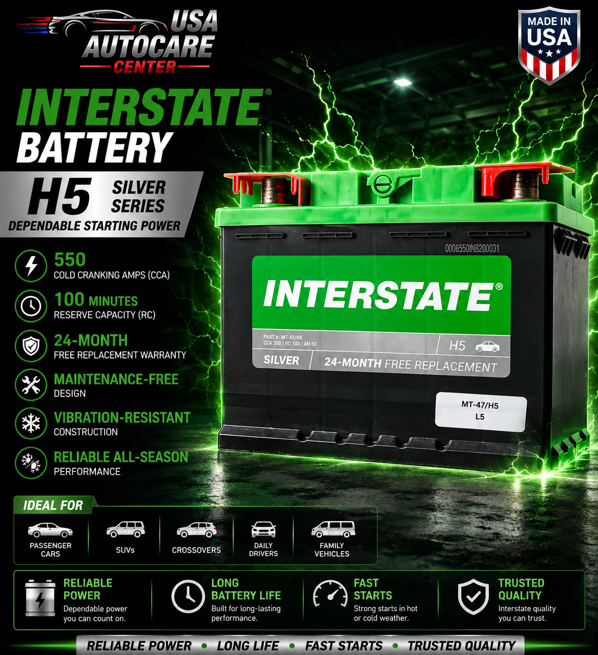 Interstate H5 Silver Battery
